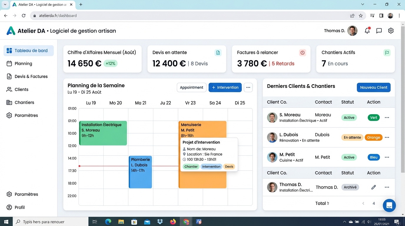 Interface logicielle CRM et gestion Atelier DA